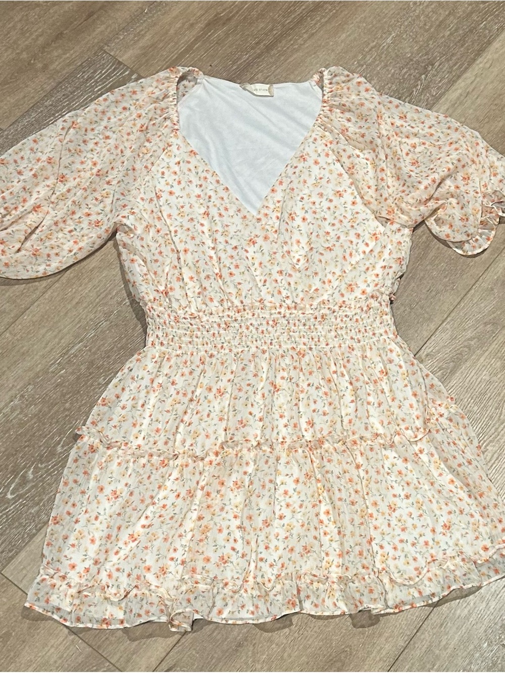 Altar'd State Cream Floral Mini Dress with Peach Accents
